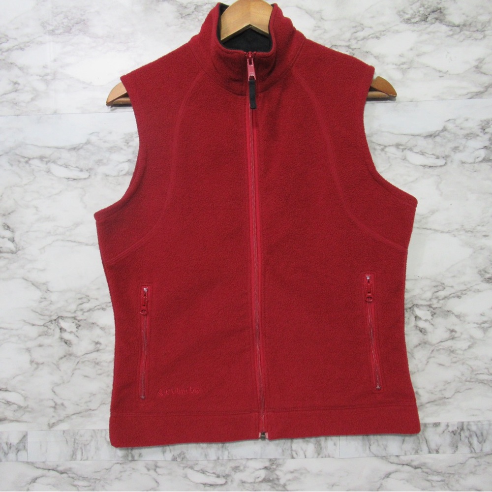 Columbia Sportswear Women’s Red Fleece Zip Up Vest Size Small Zipper Pockets